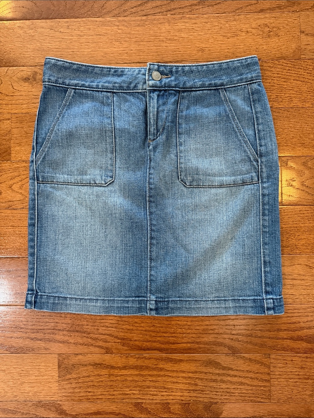 LOFT Light Blue Denim Skirt with Front Patch Pockets
